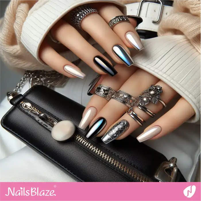 Luxury Nails with Chrome Accents | Chrome Nails - NB4010